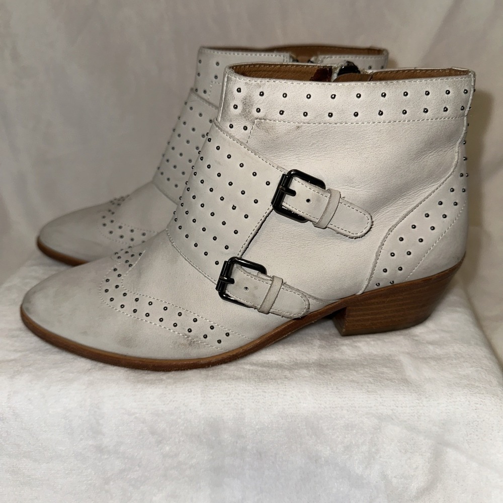 Rebecca Minkoff Ankle Bootie Off White Leather Studded Women's Size 7.5M Boots